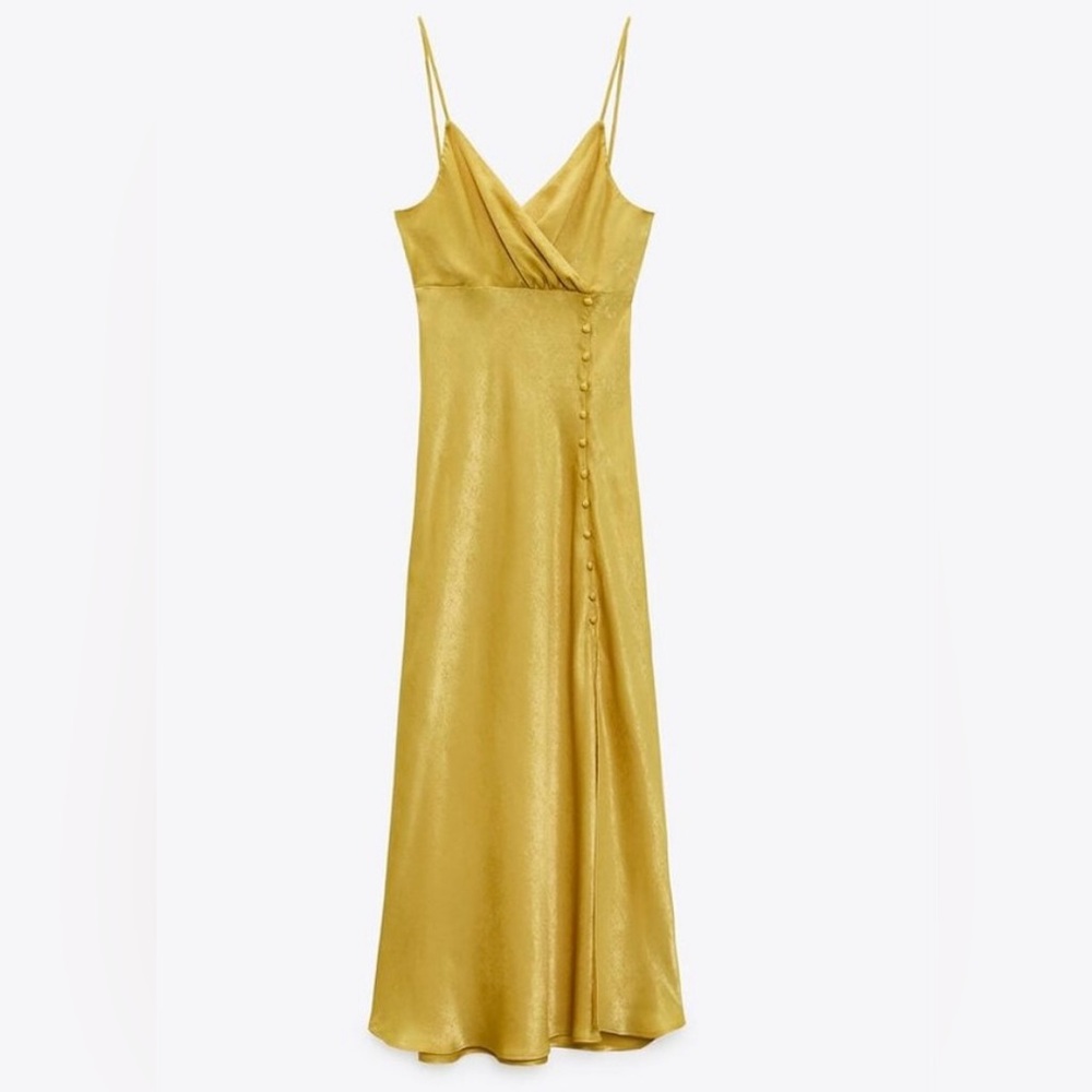 NWT Zara Yellow Satin-effect Maxi Dress | Sz XS